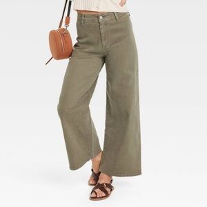 Universal thread high rise sailor wide leg ankle jeans olive green size 6